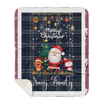 Personalized Gift Tartan Plaid Blanket Clan Navy Formal Dress With Funny Santa Snowman Reindeer Merry Christmas Gift Sherpa Blanket, blue plaid sherpa blanket,blue tartan sherpa blanket,Buchan,buffalo plaid sherpa blanket,christmas sherpa blanket,Christmas Throw Blanket
