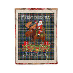 Personalized Gift Plaid Tartan Blanket Clan Scott Modern With Moose Lover Xmas Gift Santa Riding Christmas Fleece Blanket