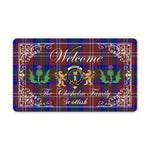 Doormat - Welcome Mat Scottish Clan Chisholm Hunting Modern Tartan Door Mat, Plaid Doormat With Thistle and Two Lion Scottish