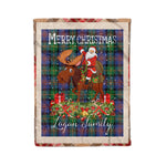 Personalized Gift Plaid Tartan Blanket Clan Logan Ancient With Moose Lover Xmas Gift Santa Riding Christmas Fleece Blanket