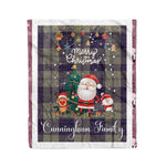 Personalized Gift Tartan Plaid Blanket Clan Cunningham Dress Blue With Funny Santa Snowman Reindeer Merry Christmas Fleece Blanket, Home Living Room, Plaid Blanket, Tartan Blanket, Scottish Blanket, Buffalo fleece blanket, Christmas Blanket
