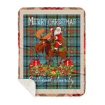 Personalized Gift Plaid Tartan Blanket Clan Cathcart With Moose Lover Xmas Gift Santa Riding Buffalo Plaid Christmas Sherpa Blanket