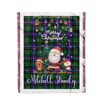 Personalized Gift Tartan Plaid Blanket Clan Mitchell With Funny Santa Snowman Reindeer Merry Christmas Fleece Blanket, Home Living Room, Plaid Blanket, Tartan Blanket, Scottish Blanket, Buffalo fleece blanket, Christmas Blanket