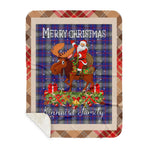 Personalized Gift Plaid Tartan Blanket Clan Kinnaird With Moose Lover Xmas Gift Santa Riding Buffalo Plaid Christmas Sherpa Blanket