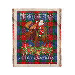 Personalized Gift Plaid Tartan Blanket Clan Mar With Moose Lover Xmas Gift Santa Riding Christmas Fleece Blanket