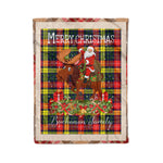 Personalized Gift Plaid Tartan Blanket Clan Buchanan Modern With Moose Lover Xmas Gift Santa Riding Christmas Fleece Blanket