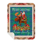 Personalized Gift Plaid Tartan Blanket Clan Irvine Ancient With Moose Lover Xmas Gift Santa Riding Buffalo Plaid Christmas Sherpa Blanket