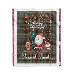 Personalized Gift Tartan Plaid Blanket Clan Stewart Hunting Weathered With Funny Santa Snowman Reindeer Merry Christmas Fleece Blanket, Home Living Room, Plaid Blanket, Tartan Blanket, Scottish Blanket, Buffalo fleece blanket, Christmas Blanket