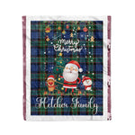 Personalized Gift Tartan Plaid Blanket Clan Fletcher With Funny Santa Snowman Reindeer Merry Christmas Fleece Blanket, Home Living Room, Plaid Blanket, Tartan Blanket, Scottish Blanket, Buffalo fleece blanket, Christmas Blanket