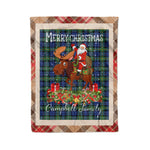 Personalized Gift Plaid Tartan Blanket Clan Campbell Argyll Ancient With Moose Lover Xmas Gift Santa Riding Christmas Fleece Blanket
