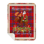 Personalized Gift Plaid Tartan Blanket Clan Leslie Modern With Moose Lover Xmas Gift Santa Riding Buffalo Plaid Christmas Sherpa Blanket
