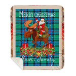 Personalized Gift Plaid Tartan Blanket Clan Flower Of Scotland With Moose Lover Xmas Gift Santa Riding Buffalo Plaid Christmas Sherpa Blanket