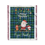 Personalized Gift Tartan Plaid Blanket Clan Lyon Hunting With Funny Santa Snowman Reindeer Merry Christmas Fleece Blanket, Home Living Room, Plaid Blanket, Tartan Blanket, Scottish Blanket, Buffalo fleece blanket, Christmas Blanket