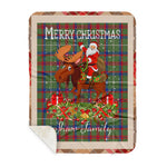 Personalized Gift Plaid Tartan Blanket Clan Shaw Green Modern With Moose Lover Xmas Gift Santa Riding Buffalo Plaid Christmas Sherpa Blanket
