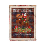 Personalized Gift Plaid Tartan Blanket Clan Ainslie Ancient With Moose Lover Xmas Gift Santa Riding Christmas Fleece Blanket