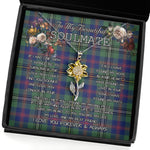 To My Beautiful Soulmate Sunflower Necklace In Your Eyes I Have Found My Home Clan Wood Tartan Jewelry For Girlfriend, Tartan Sunflower Pendant Necklace, Scottish Tartan Jewelry, valentine necklace, necklace girlfriend, necklace for wife, cute necklaces for girlfriend, jewelry for girlfriend, to my soulmate necklace, to my future wife necklace