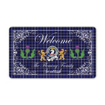 Doormat - Welcome Mat Scottish Clan Badge Fleming Tartan Door Mat, Plaid Doormat With Thistle and Two Lion Scottish