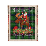 Personalized Gift Plaid Tartan Blanket Clan Donald MacDonald With Moose Lover Xmas Gift Santa Riding Christmas Fleece Blanket