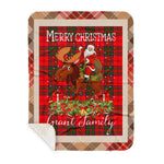 Personalized Gift Plaid Tartan Blanket Clan Grant Modern With Moose Lover Xmas Gift Santa Riding Buffalo Plaid Christmas Sherpa Blanket