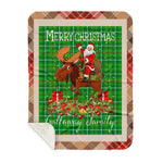 Personalized Gift Plaid Tartan Blanket Clan Galloway Hunting With Moose Lover Xmas Gift Santa Riding Buffalo Plaid Christmas Sherpa Blanket