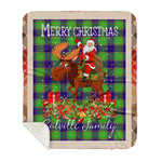 Personalized Gift Plaid Tartan Blanket Clan Colville With Moose Lover Xmas Gift Santa Riding Buffalo Plaid Christmas Sherpa Blanket