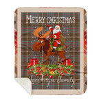 Personalized Gift Plaid Tartan Blanket Clan MacIntyre Hunting Weathered With Moose Lover Xmas Gift Santa Riding Buffalo Plaid Christmas Sherpa Blanket
