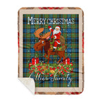 Personalized Gift Plaid Tartan Blanket Clan Gillies With Moose Lover Xmas Gift Santa Riding Buffalo Plaid Christmas Sherpa Blanket