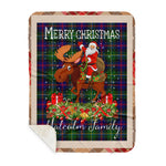 Personalized Gift Plaid Tartan Blanket Clan Malcolm Modern With Moose Lover Xmas Gift Santa Riding Plaid Christmas Sherpa Blanket