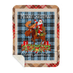 Personalized Gift Plaid Tartan Blanket Clan Clark With Moose Lover Xmas Gift Santa Riding Buffalo Plaid Christmas Sherpa Blanket