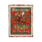 Personalized Gift Plaid Tartan Blanket Clan MacAulay Ancient With Moose Lover Xmas Gift Santa Riding Christmas Fleece Blanket