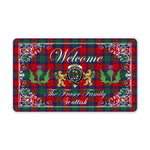 Doormat - Welcome Mat Scottish Clan Fraser of Altyre Tartan Door Mat, Plaid Doormat With Thistle and Two Lion Scottish