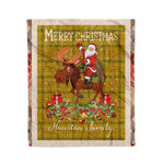 Personalized Gift Plaid Tartan Blanket Clan Houston With Moose Lover Xmas Gift Santa Riding Christmas Fleece Blanket