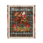 Personalized Gift Plaid Tartan Blanket Clan Ferguson Weathered With Moose Lover Xmas Gift Santa Riding Christmas Fleece Blanket