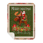 Personalized Gift Plaid Tartan Blanket Clan MacAlister of Glenbarr Hunting With Moose Lover Xmas Gift Santa Riding Buffalo Plaid Christmas Sherpa Blanket