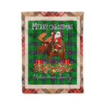 Personalized Gift Plaid Tartan Blanket Clan Elphinstone Hunting With Moose Lover Xmas Gift Santa Riding Christmas Fleece Blanket