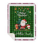 Personalized Gift Tartan Plaid Blanket Clan MacArthur Hunting With Funny Santa Snowman Reindeer Merry Christmas Gift Sherpa Blanket, blue plaid sherpa blanket,blue tartan sherpa blanket,Buchan,buffalo plaid sherpa blanket,christmas sherpa blanket,Christmas Throw Blanket