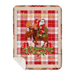 Personalized Gift Plaid Tartan Blanket Clan Menzies Red With Moose Lover Xmas Gift Santa Riding Plaid Christmas Sherpa Blanket