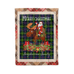 Personalized Gift Plaid Tartan Blanket Clan Farquharson Modern With Moose Lover Xmas Gift Santa Riding Christmas Fleece Blanket