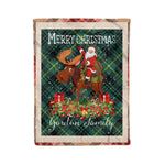 Personalized Gift Plaid Tartan Blanket Clan Gordon Fabric With Moose Lover Xmas Gift Santa Riding Christmas Fleece Blanket