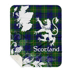 Sherpa Blanket - Tartan Blanket Thistle and Lion Scottish Clan Marjoribanks Modern Plaid Blanket, plaid sherpa blanket queen,purple sherpa blanket,queen sherpa blanket,queen size sherpa blanket,red sherpa blanket,scottish tartan blankets,sherpa blanket,sherpa christmas blanket