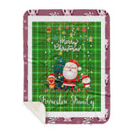 Personalized Gift Tartan Plaid Blanket Clan Forrester Hunting With Funny Santa Snowman Reindeer Merry Christmas Gift Sherpa Blanket, blue plaid sherpa blanket,blue tartan sherpa blanket,Buchan,buffalo plaid sherpa blanket,christmas sherpa blanket,Christmas Throw Blanket