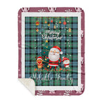 Personalized Gift Tartan Plaid Blanket Clan Melville Hunting With Funny Santa Snowman Reindeer Merry Christmas Gift Sherpa Blanket, blue plaid sherpa blanket,blue tartan sherpa blanket,Buchan,buffalo plaid sherpa blanket,christmas sherpa blanket,Christmas Throw Blanket