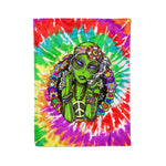 Scotstee Shop - Scotstee Shop Blanket Funny Alien Hippie Peace Psychedelic Festival Tie Dye Rainbow Hippie Fleece Blanket