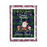 Personalized Gift Tartan Plaid Blanket Clan Johnson With Funny Santa Snowman Reindeer Merry Christmas Fleece Blanket, Home Living Room, Plaid Blanket, Tartan Blanket, Scottish Blanket, Buffalo fleece blanket, Christmas Blanket