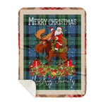 Personalized Gift Plaid Tartan Blanket Clan MacKay Ancient With Moose Lover Xmas Gift Santa Riding Buffalo Plaid Christmas Sherpa Blanket