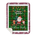 Personalized Gift Tartan Plaid Blanket Clan Wallace Hunting With Funny Santa Snowman Reindeer Merry Christmas Gift Sherpa Blanket, blue plaid sherpa blanket,blue tartan sherpa blanket,Buchan,buffalo plaid sherpa blanket,christmas sherpa blanket,Christmas Throw Blanket