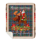 Personalized Gift Plaid Tartan Blanket Clan MacDuff Hunting Ancient With Moose Lover Xmas Gift Santa Riding Buffalo Plaid Christmas Sherpa Blanket