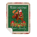 Personalized Gift Plaid Tartan Blanket Clan Innes Hunting With Moose Lover Xmas Gift Santa Riding Buffalo Plaid Christmas Sherpa Blanket