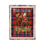 Personalized Gift Plaid Tartan Blanket Clan MacPherson Modern With Moose Lover Xmas Gift Santa Riding Christmas Fleece Blanket