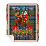 Personalized Gift Plaid Tartan Blanket Clan Cochrane Ancient With Moose Lover Xmas Gift Santa Riding Buffalo Plaid Christmas Sherpa Blanket